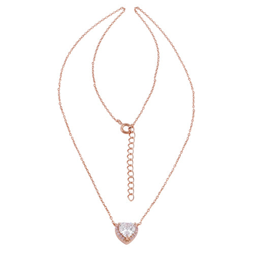 Sterling Silver Clear and Pink CZ Heart Halo Rose Gold Plated Necklace