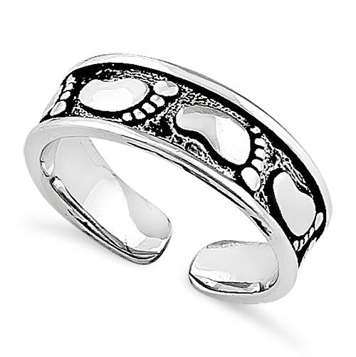 Sterling Foot Prints Adjustable Toe Ring