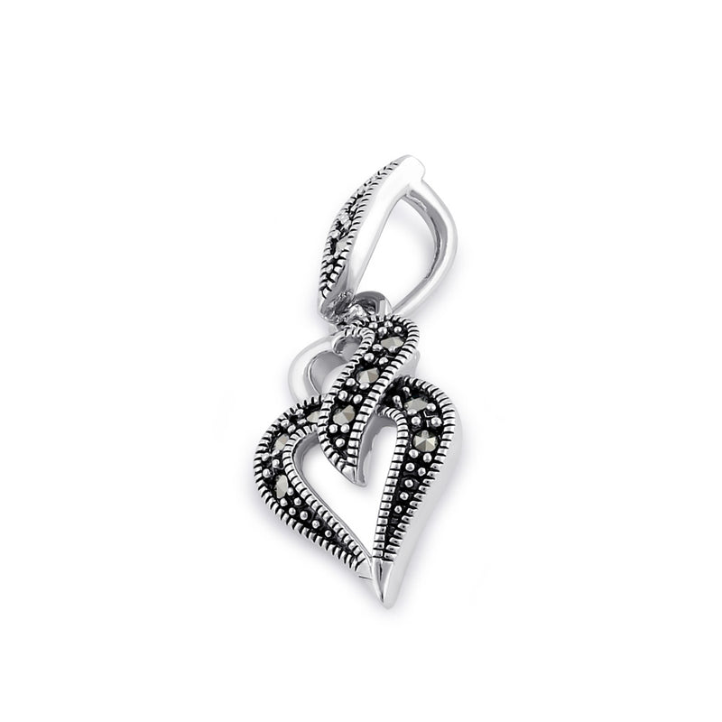 Sterling Silver Double Heart Marcasite Pendant