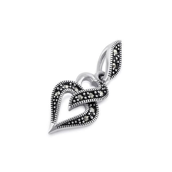 Sterling Silver Double Heart Marcasite Pendant