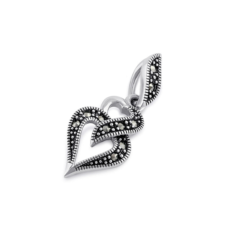 Sterling Silver Double Heart Marcasite Pendant