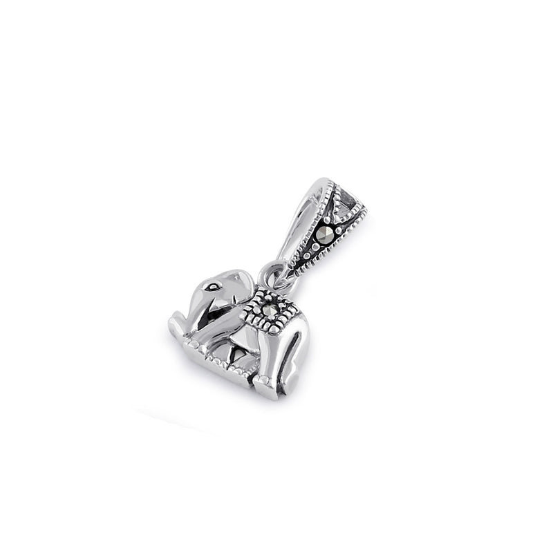 Sterling Silver Small Elephant Marcasite Pendant