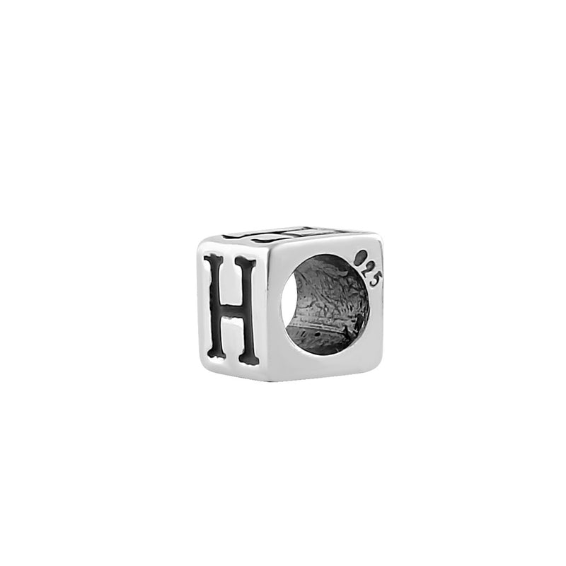 Sterling Silver 4.5mm Letter H Cube Pendant