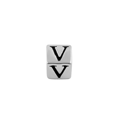 Sterling Silver 4.5mm Letter V Cube Pendant