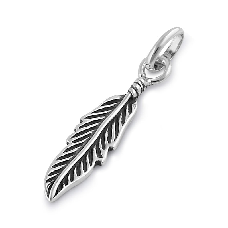 Sterling Silver Oxidized Feather Pendant