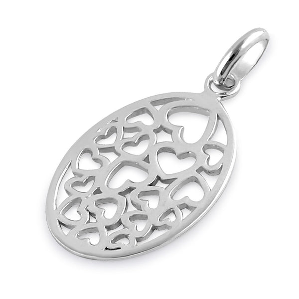 Sterling Silver Oval Hearts Design Pendant