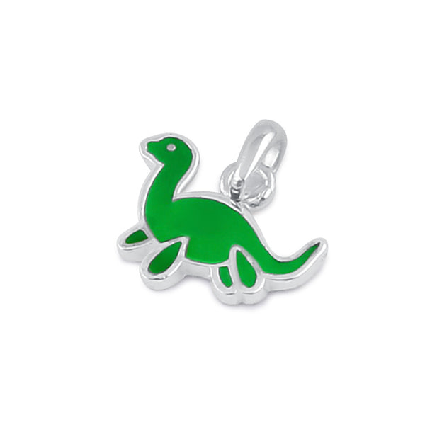 Sterling Silver Green Enamel Dinosaur Pendant