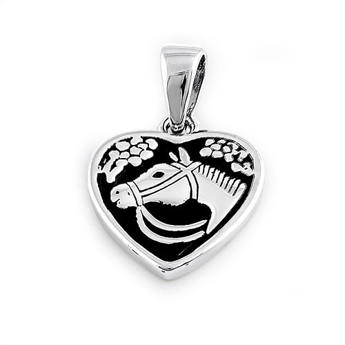 Sterling Silver Horse in Heart Pendant