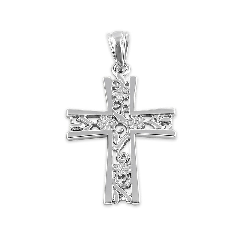 Sterling Silver Floral Cross Pendant