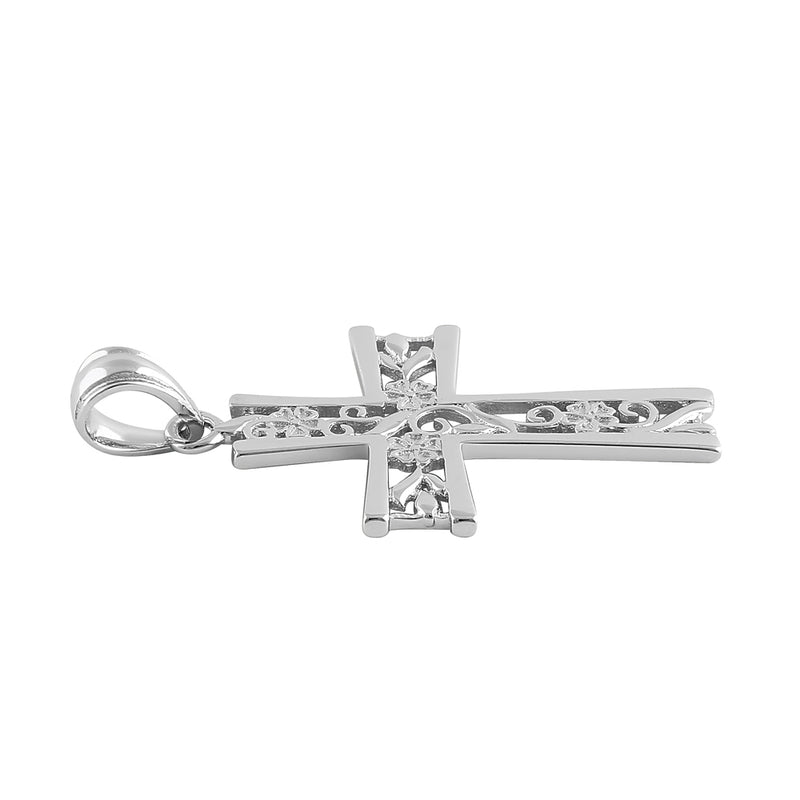 Sterling Silver Floral Cross Pendant