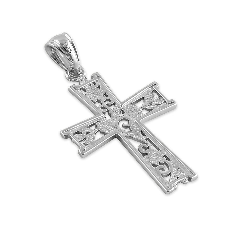 Sterling Silver Floral Cross Pendant