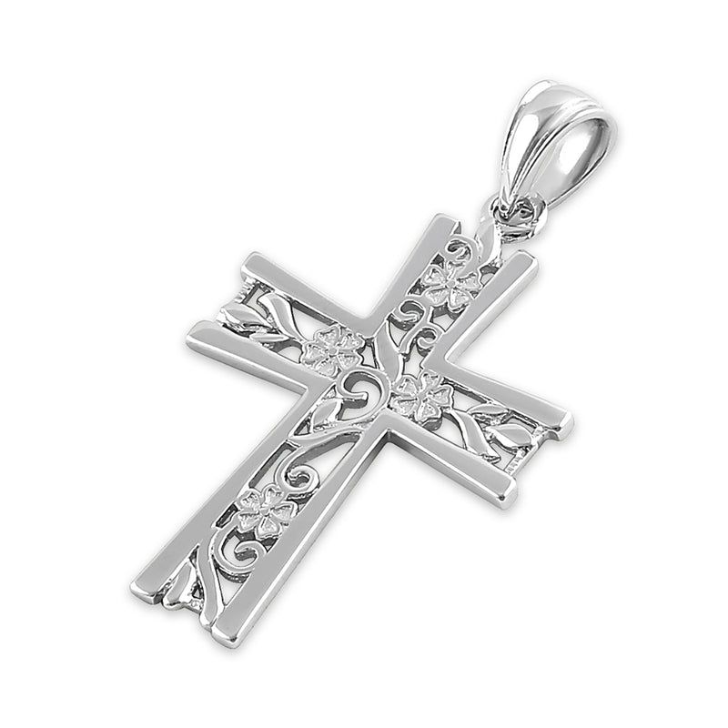 Sterling Silver Floral Cross Pendant