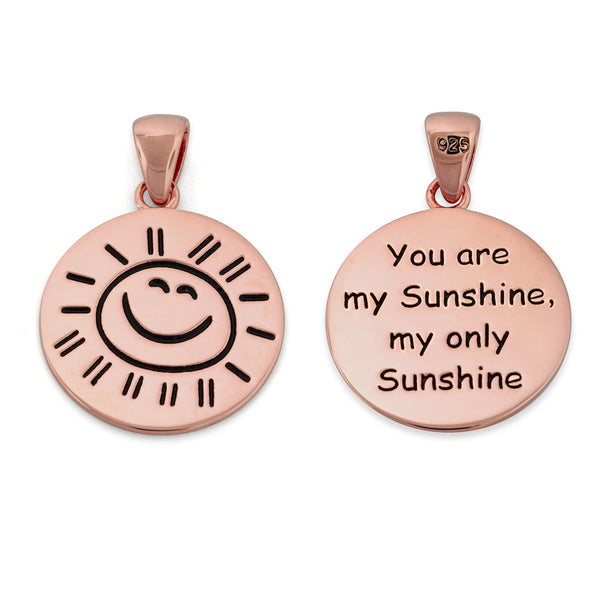 Sterling Silver Rose Gold Plated "You are my Sunshine my only Sunshine" Large Pendant