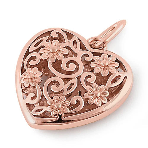 Sterling Silver Rose Gold Plated Flowered Heart Pendant