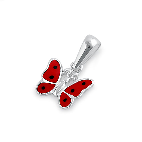 Sterling Silver Red Enamel Butterfly Pendant