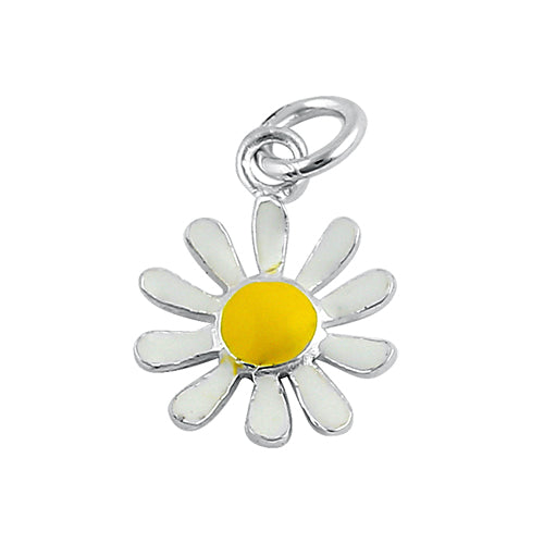 Sterling Silver White and Yellow Enamel Daisy Pendant