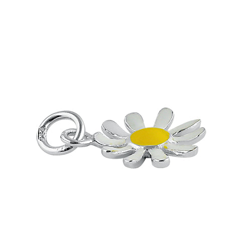 Sterling Silver White and Yellow Enamel Daisy Pendant