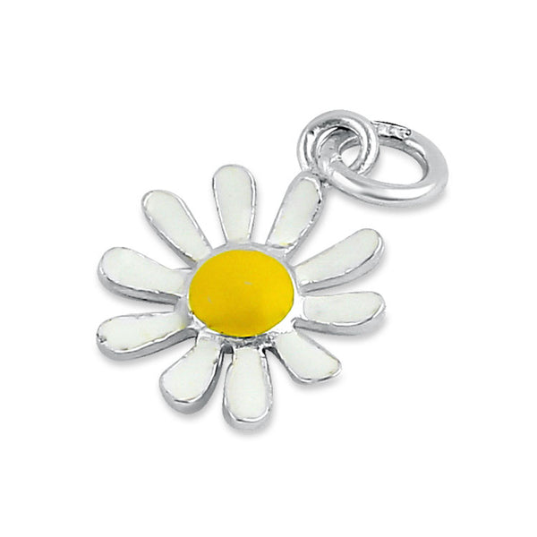 Sterling Silver White and Yellow Enamel Daisy Pendant