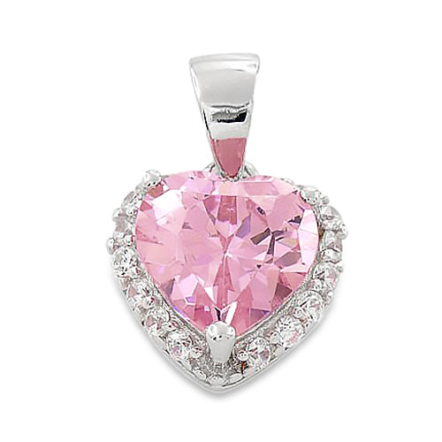 Sterling Silver Heart Shape Pink CZ Pendant