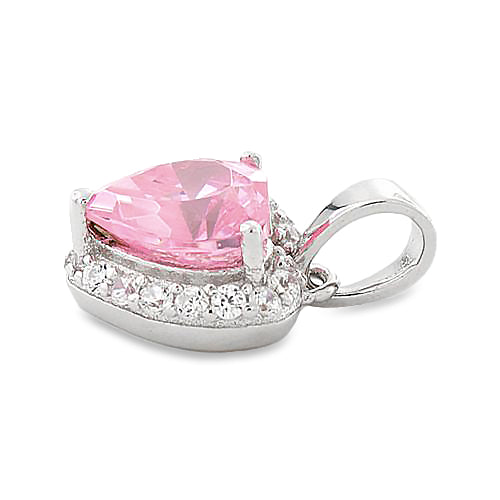 Sterling Silver Heart Shape Pink CZ Pendant