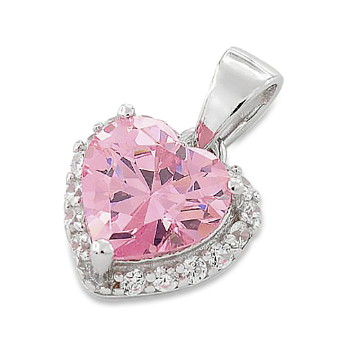 Sterling Silver Heart Shape Pink CZ Pendant