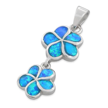 Sterling Silver Lab Opal Double Plumeria Pendant
