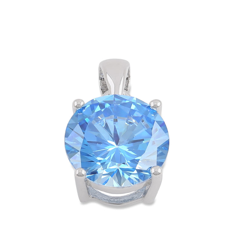 Sterling Silver Sky Blue Round CZ 10mm Pendant