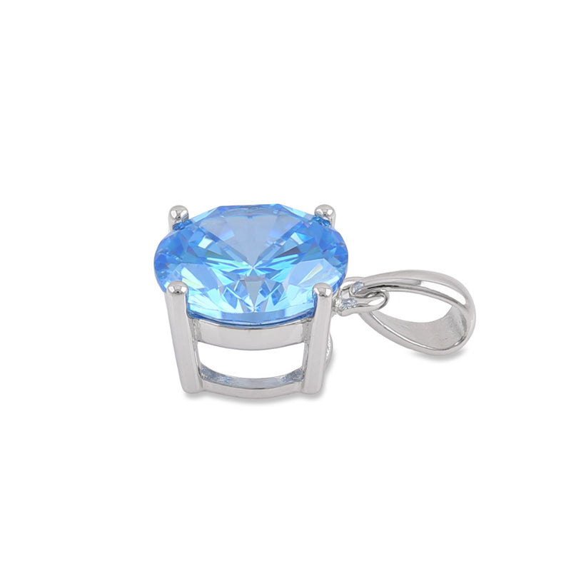Sterling Silver Sky Blue Round CZ 10mm Pendant