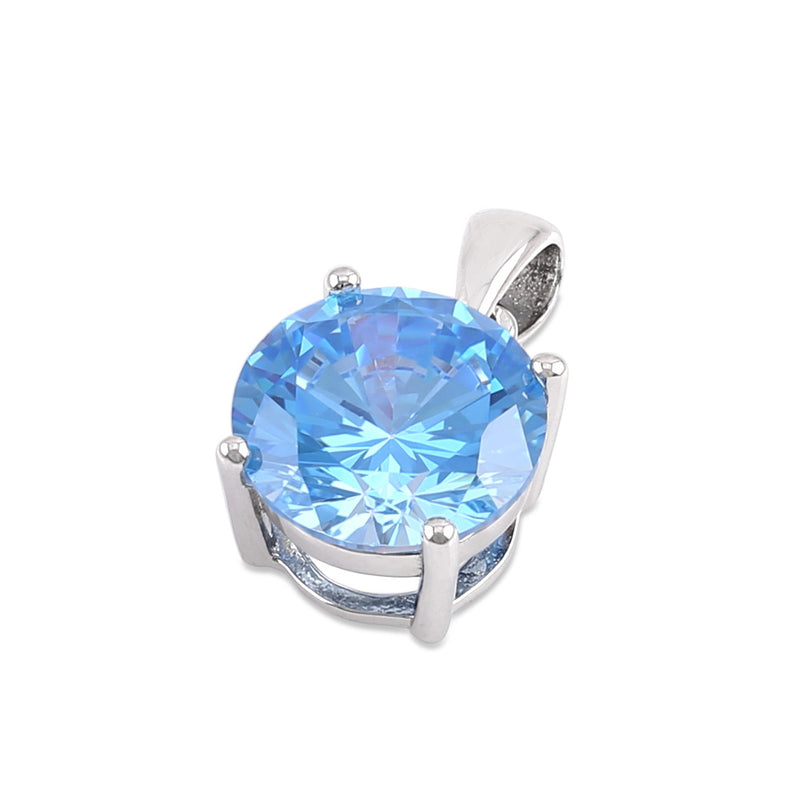 Sterling Silver Sky Blue Round CZ 10mm Pendant