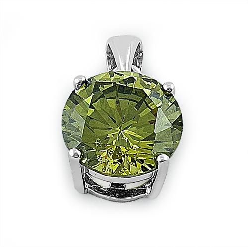 Sterling Silver Olive Green Round CZ 10mm Pendant