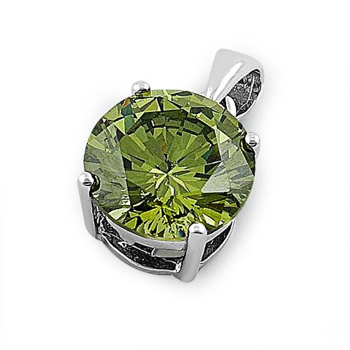 Sterling Silver Olive Green Round CZ 10mm Pendant