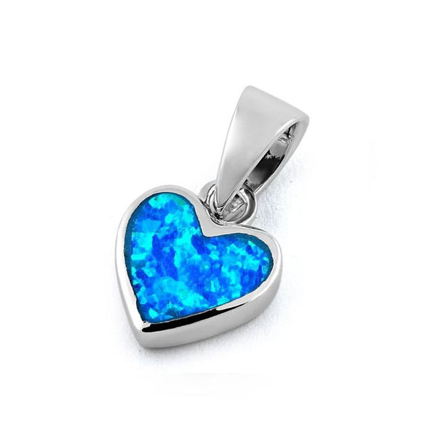 Sterling Silver Small Heart Blue Lab Opal Pendant