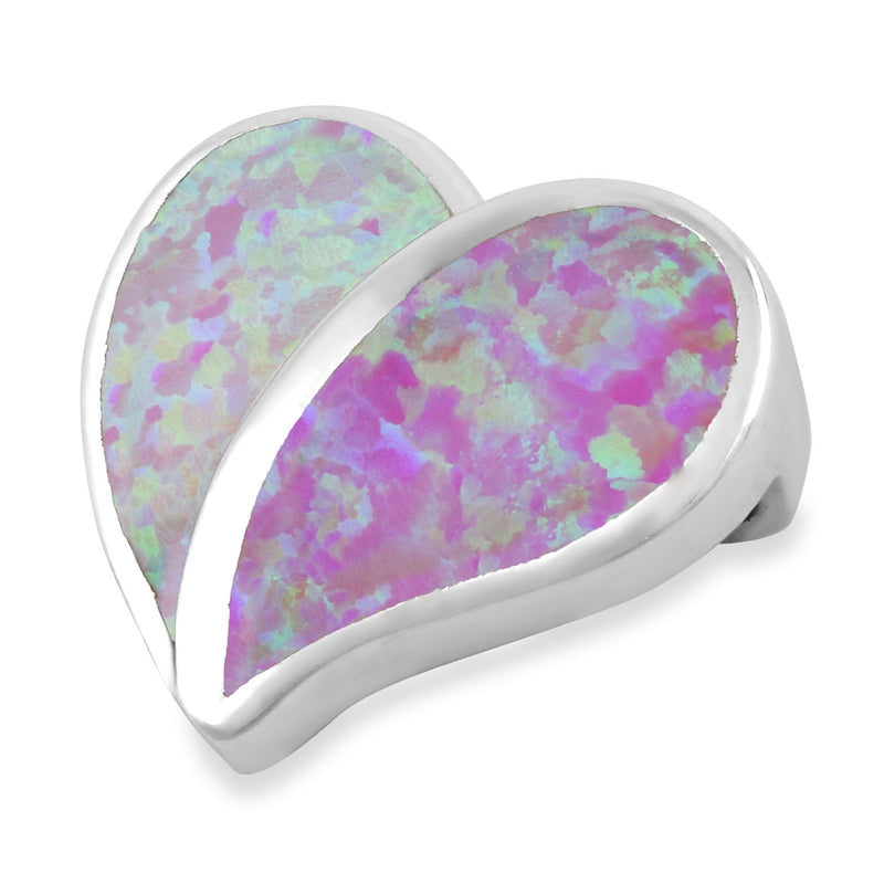 Sterling Silver Heart Pink Lab Opal Pendant