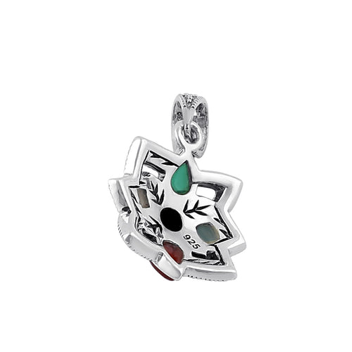 Sterling Silver Marcasite Rainbow Flower Pendant