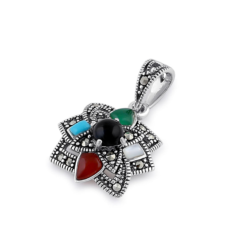 Sterling Silver Marcasite Rainbow Flower Pendant