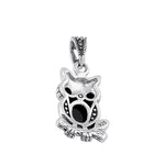 Sterling Silver Black Onyx and Dark Garnet Owl Marcasite Pendant
