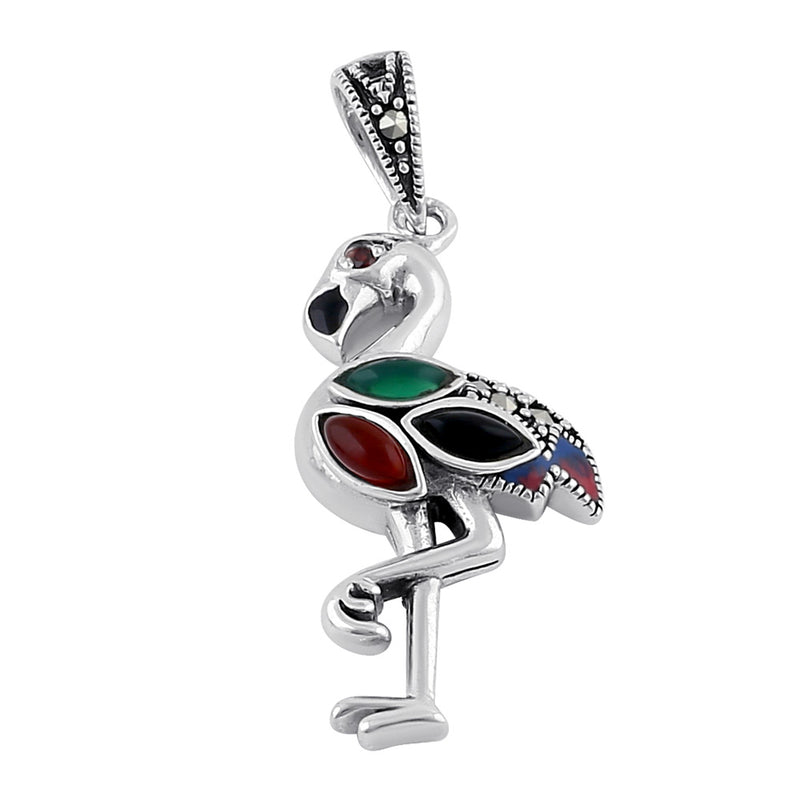 Sterling Silver Rainbow Stones Marcasite Pendant