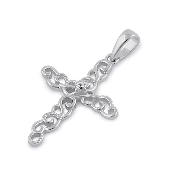 Sterling Silver Center CZ Cross Filigree Pendant