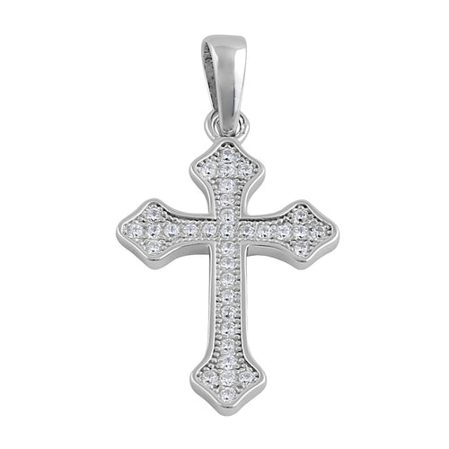 Sterling Silver Rustic Cross Clear CZ Pendant