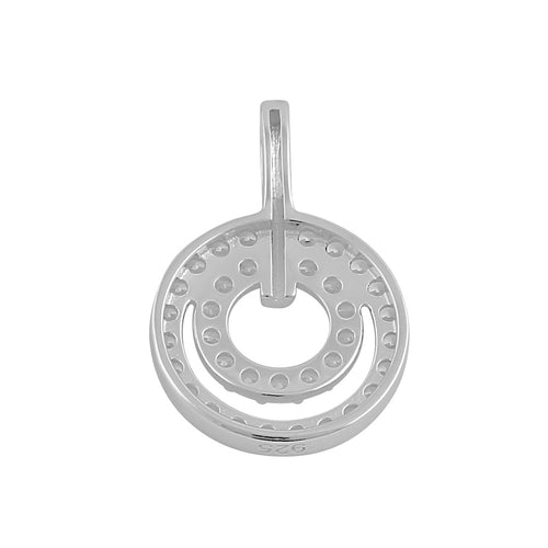 Sterling Silver Double Circle Clear CZ Pendant