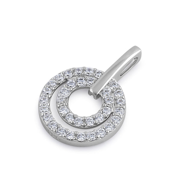 Sterling Silver Double Circle Clear CZ Pendant