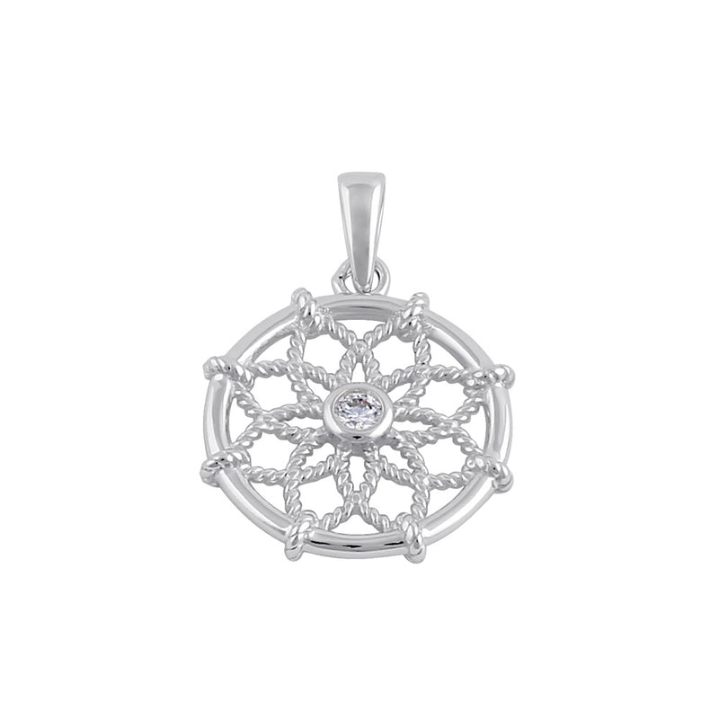 Sterling Silver Center CZ Dreamcatcher Pendant