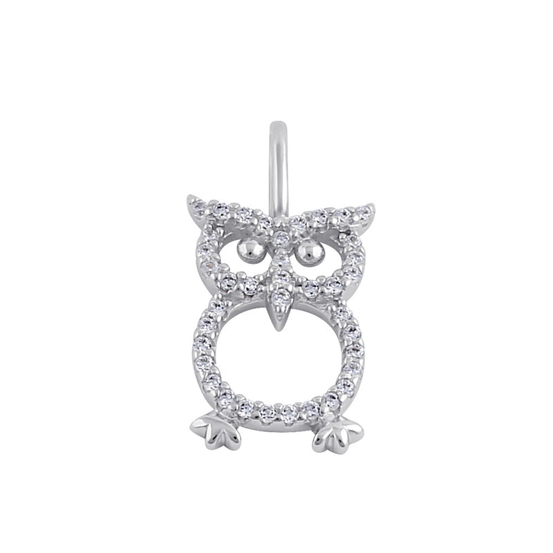 Sterling Silver Clear CZ Owl Pendant