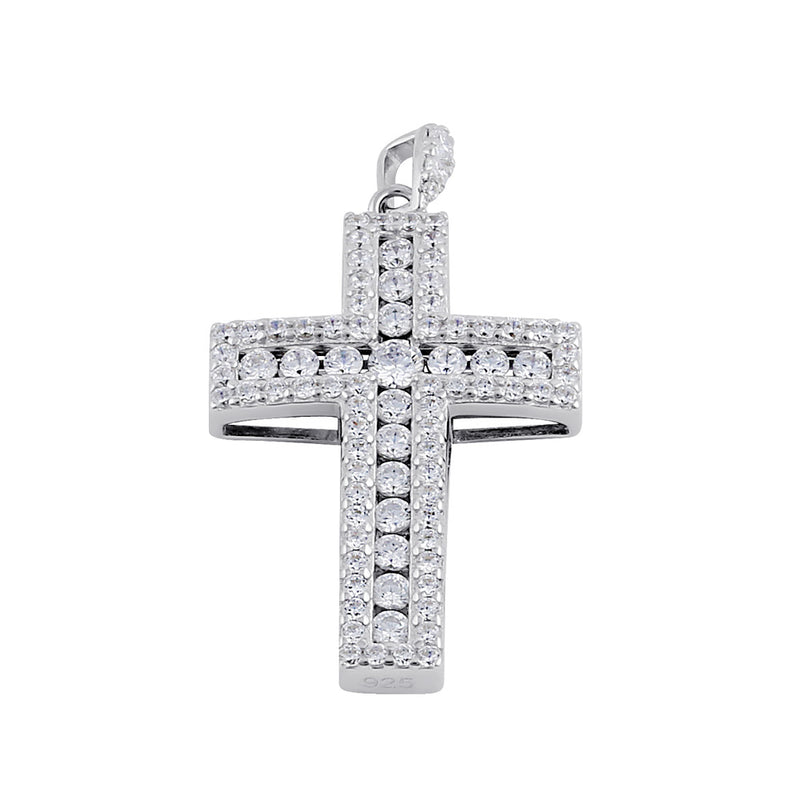 Sterling Silver Clear CZ Large Cross Pendant