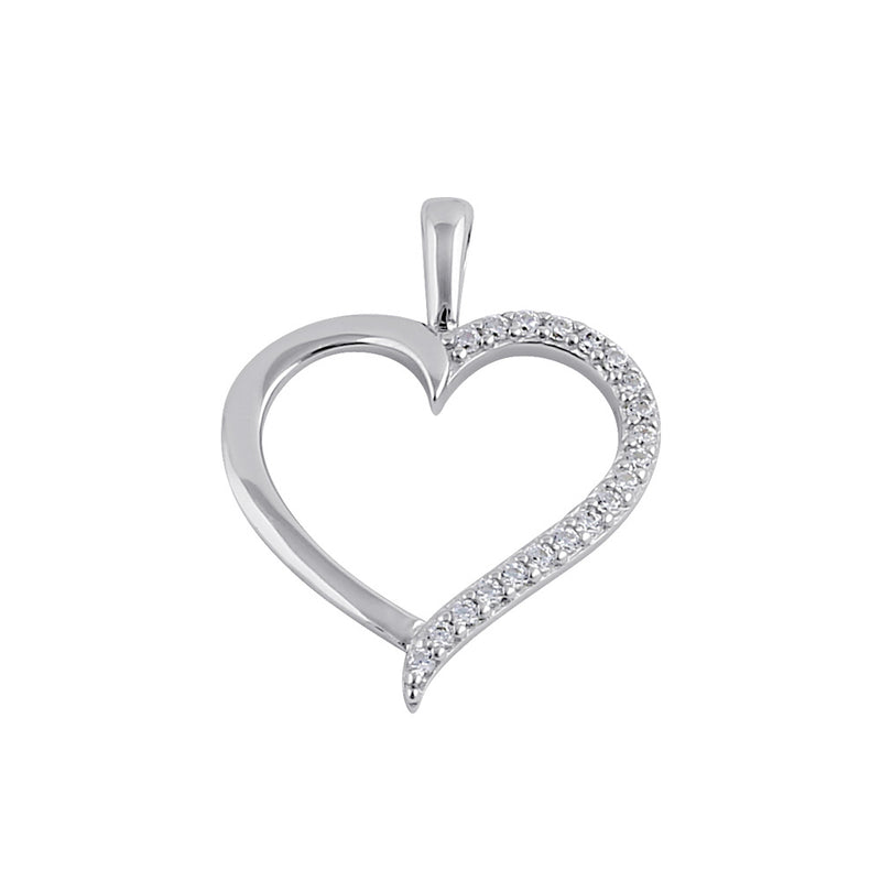 Sterling Silver Half Clear CZ Heart Pendant
