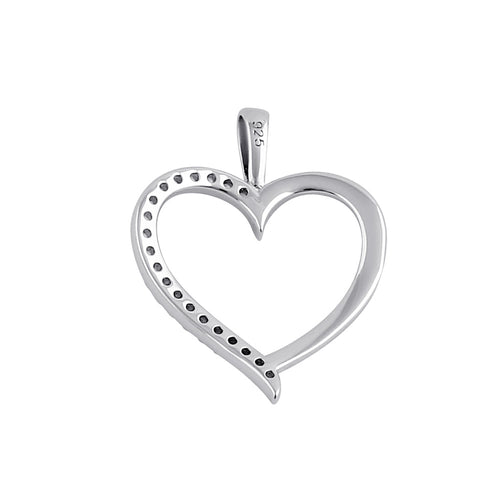 Sterling Silver Half Clear CZ Heart Pendant