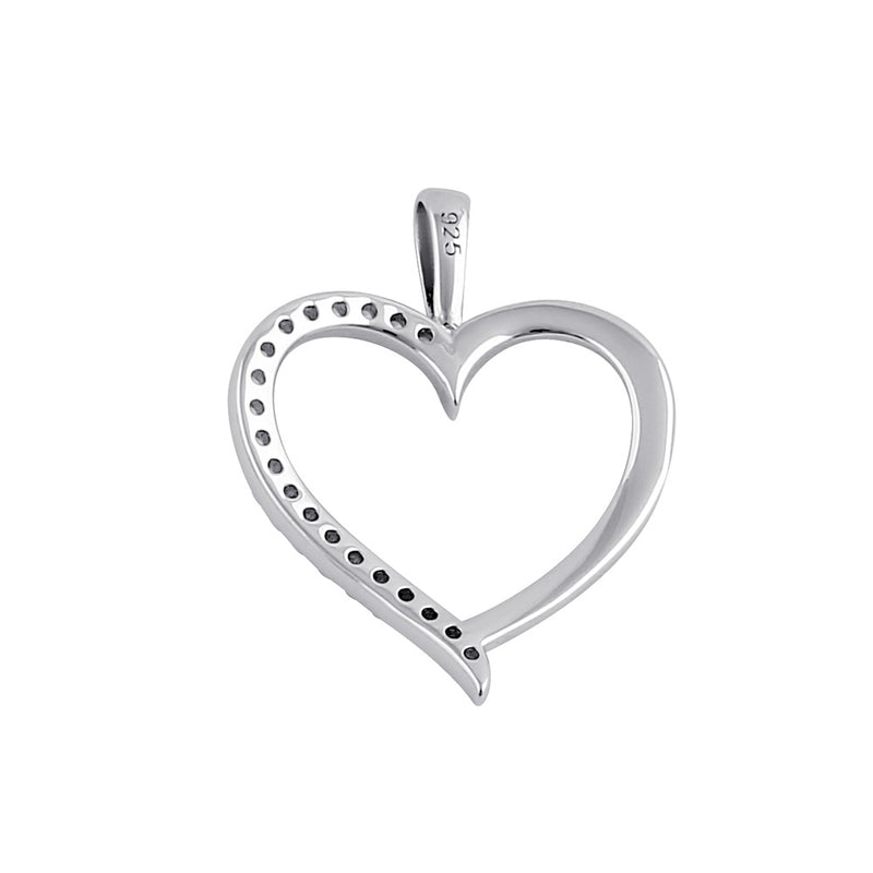 Sterling Silver Half Clear CZ Heart Pendant