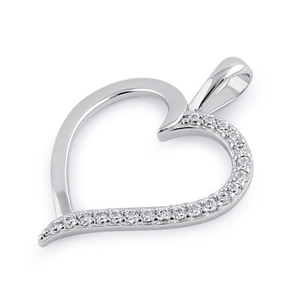 Sterling Silver Half Clear CZ Heart Pendant