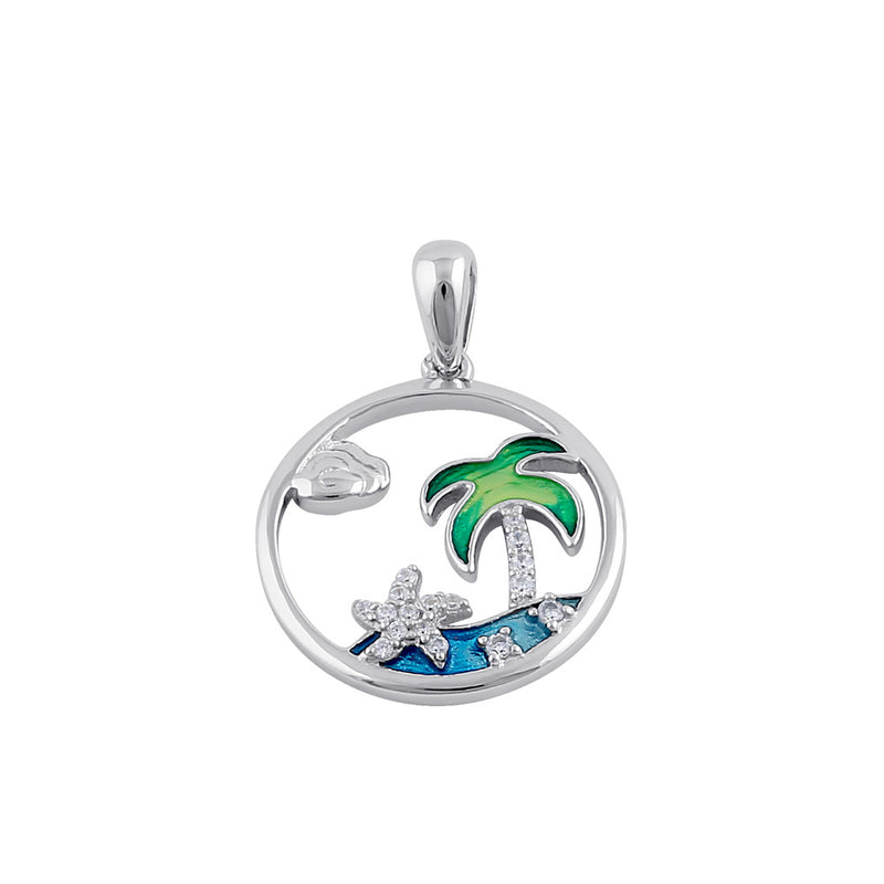 Sterling Silver Clear CZ Enamel Sea Pendant