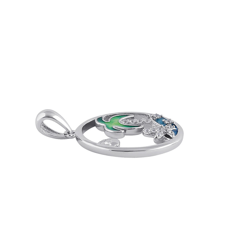 Sterling Silver Clear CZ Enamel Sea Pendant